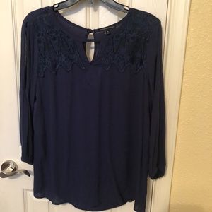 Sleeve Cut Lacy Blouse.  Size: Medium / Color: Navy